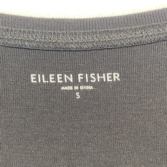 EILEEN FISHER Top S Organic Cotton Ribbed Jersey Scoop Neck Elbow Sleeve Black - Picture 5 of 9